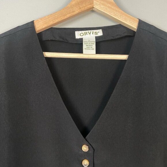 Orvis‎ Ladies Button Front Blouse Black Size Large Tunic Minimalist Classic - Picture 4 of 9